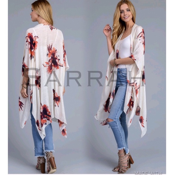 sarrah Sweaters - New Boho Floral Print Kimono Cardi